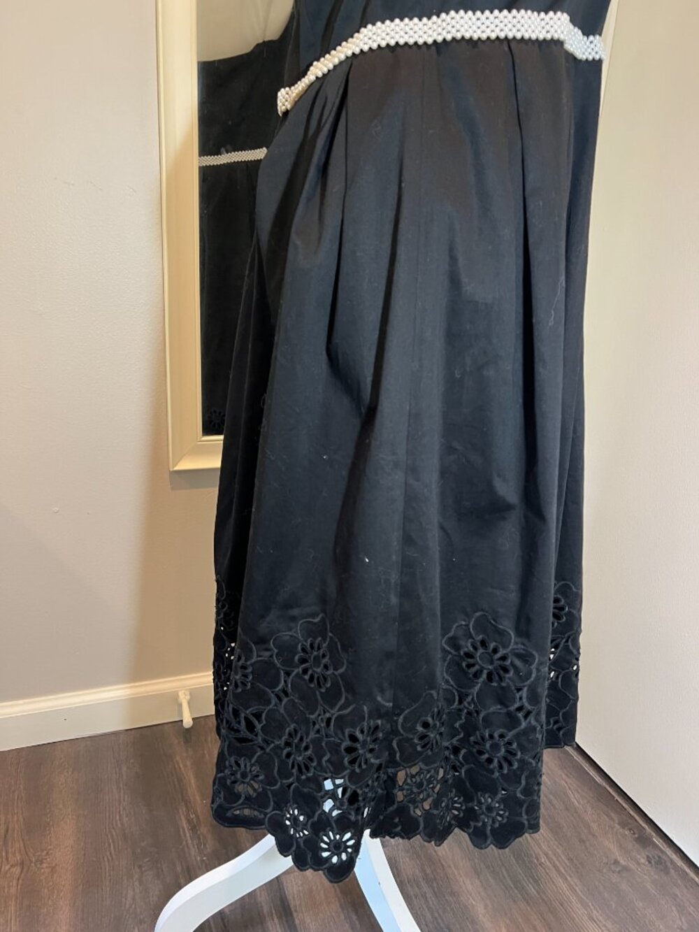 Vintage Black Halter Fit and Flare Dress with Pearl waistband, Size Large? - Picture 15 of 16
